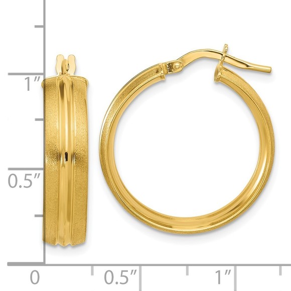 14k Yellow Gold Polished and Satin Round Hoop Earrings
